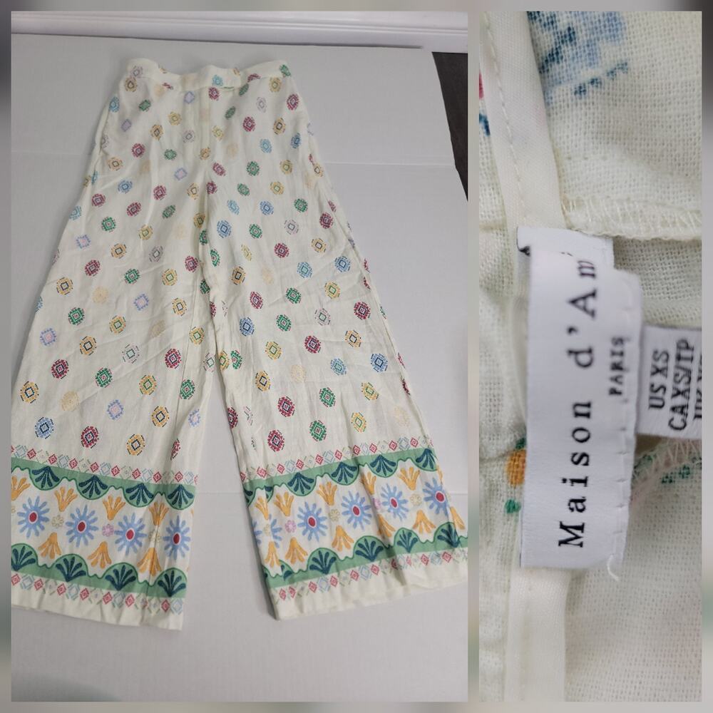 Maison d'Amelie Pants SZ XS Linen Wide Leg Crop Culottes Hippie Boho Euro summer